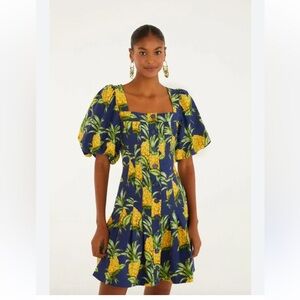 NWT FARM Rio Navy Blue Delicate Pineapple Lenzing Ecovero Euroflex Mini Dress